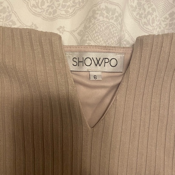 Showpo Petite Tan Ribbed off shoulder body suit - Picture 2 of 4